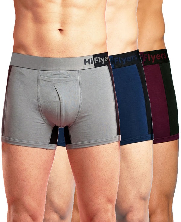 Hiflyers Men'S Micro Modal Spandex Sports Trunk|Anti-Bacterial Odour-Free Fabric|Regular Fit|Ultra Soft Breathable Premium Innerwear|Pack Of 3|Grey,Navy,Onion