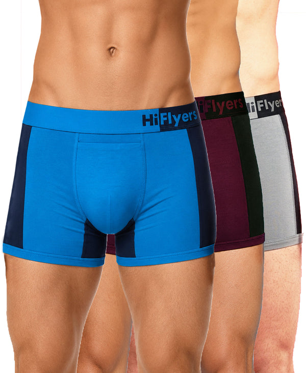Hiflyers Men'S Micro Modal Spandex Sports Trunk|Anti-Bacterial Odour-Free Fabric|Regular Fit|Ultra Soft Breathable Premium Innerwear|Pack Of 3|Blue,Onion,Grey