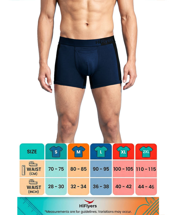 Hiflyers Men'S Micro Modal Spandex Sports Trunk|Anti-Bacterial Odour-Free Fabric|Regular Fit|Ultra Soft Breathable Premium Innerwear|Pack Of 2|Navy,Blue