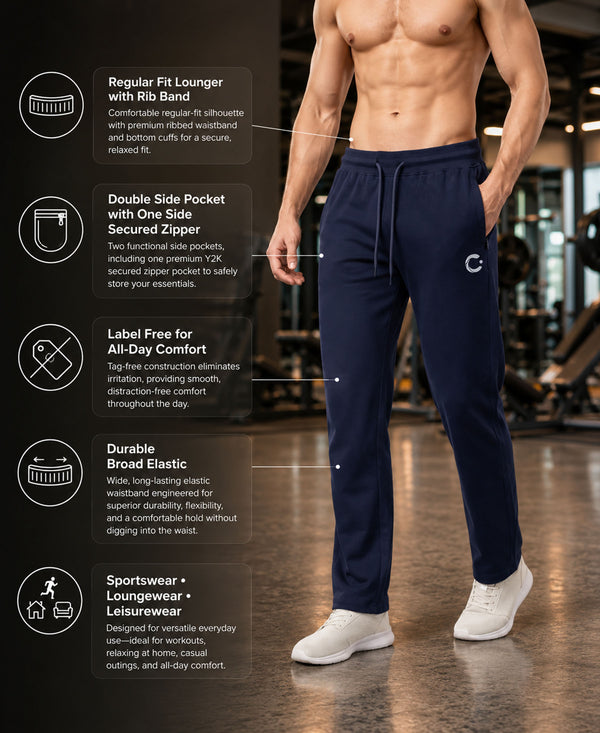 T.T. Men Dri-Fit Jogger Track Pant |Regular Fit| Side Zipper Pocket|Ideal For Gym, Running, Lounge & Casual Wear Pack Of 2-Black,Navy