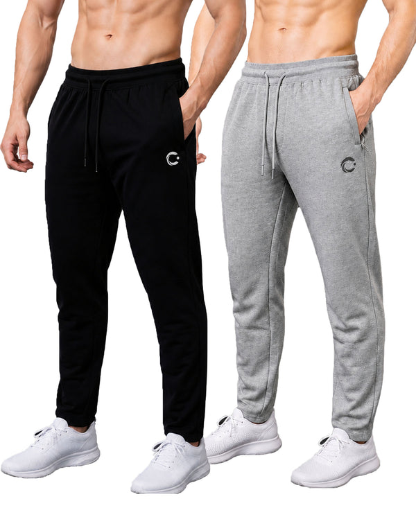 T.T. Men Dri-Fit Jogger Track Pant |Regular Fit| Side Zipper Pocket|Ideal For Gym, Running, Lounge & Casual Wear Pack Of 2-Black,Grey Melange