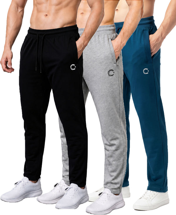 T.T. Men Dri-Fit Jogger Track Pant |Regular Fit| Side Zipper Pocket|Ideal For Gym, Running, Lounge & Casual Wear Pack Of 3-Black,Grey Melange,Airforce
