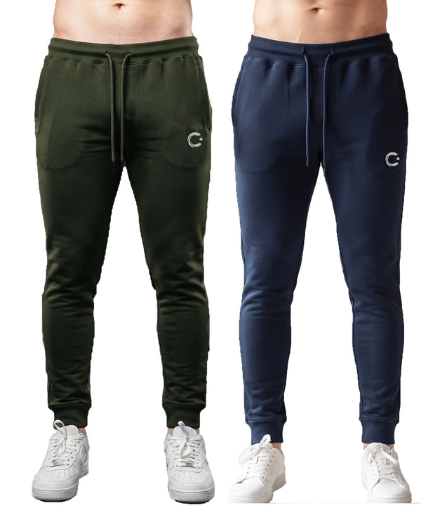 T.T. Men Cotton Rich Jogger Track Pant |Regular Fit| Side Zipper Pocket|Ideal For Gym, Running, Lounge & Casual Wear Pack Of 2-Olive,Navy