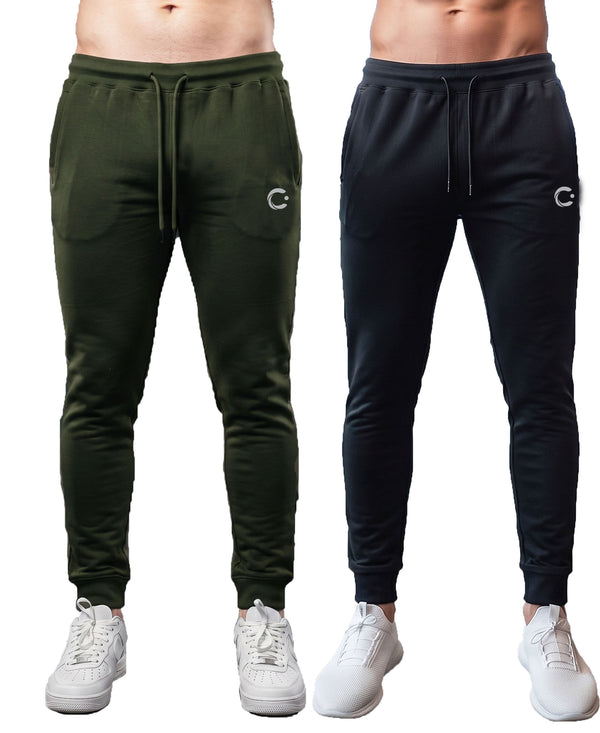 T.T. Men Cotton Rich Jogger Track Pant |Regular Fit| Side Zipper Pocket|Ideal For Gym, Running, Lounge & Casual Wear Pack Of 2-Olive,Black