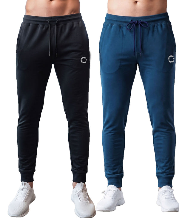 T.T. Men Cotton Rich Jogger Track Pant |Regular Fit| Side Zipper Pocket|Ideal For Gym, Running, Lounge & Casual Wear Pack Of 2-Black,Airforce