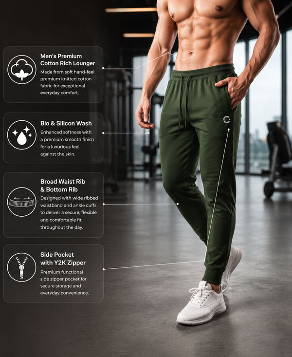 T.T. Men Cotton Rich Jogger Track Pant |Regular Fit| Side Zipper Pocket|Ideal For Gym, Running, Lounge & Casual Wear Pack Of 3-Airforce,Navy,Olive