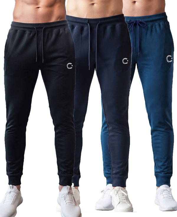 T.T. Men Cotton Rich Jogger Track Pant |Regular Fit| Side Zipper Pocket|Ideal For Gym, Running, Lounge & Casual Wear Pack Of 3-Black,Navy,Airforce