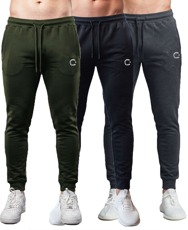 T.T. Men Cotton Rich Jogger Track Pant |Regular Fit| Side Zipper Pocket|Ideal For Gym, Running, Lounge & Casual Wear Pack Of 3-Black,Anthra,Olive