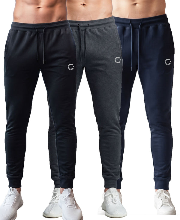 T.T. Men Cotton Rich Jogger Track Pant |Regular Fit| Side Zipper Pocket|Ideal For Gym, Running, Lounge & Casual Wear Pack Of 3-Black,Anthra,Navy