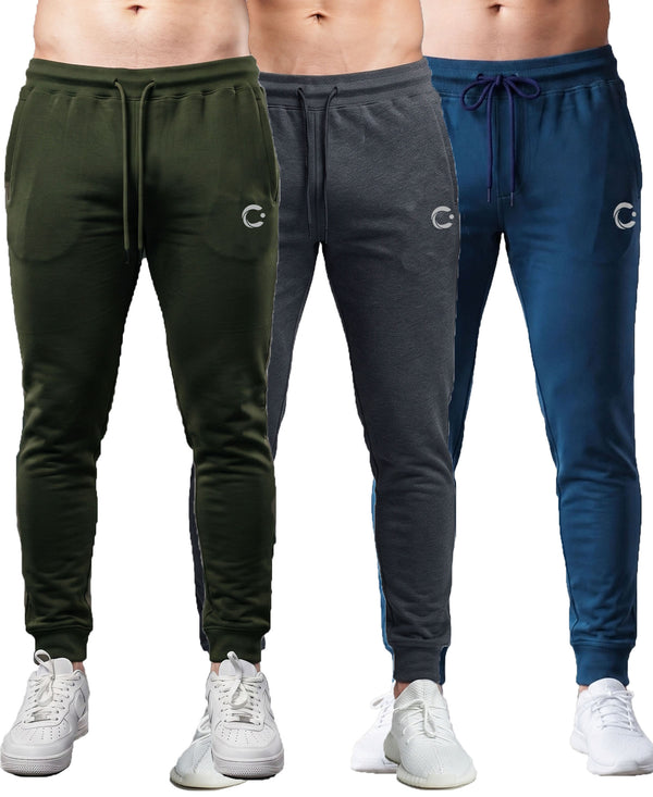 T.T. Men Cotton Rich Jogger Track Pant |Regular Fit| Side Zipper Pocket|Ideal For Gym, Running, Lounge & Casual Wear Pack Of 3-Anthra,Airforce,Olive