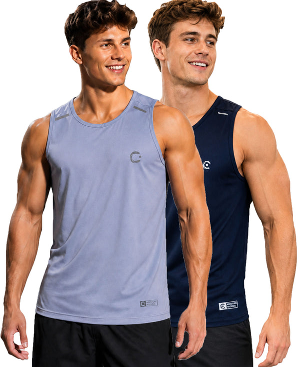 T.T. Men Dri-Fit Polyester Fooball-Knit Fabric| Round Neck | Sleeveless | Sweat-Wicking Gym & Active Wear Tees|Pack Of 2|Light Purple,Navy