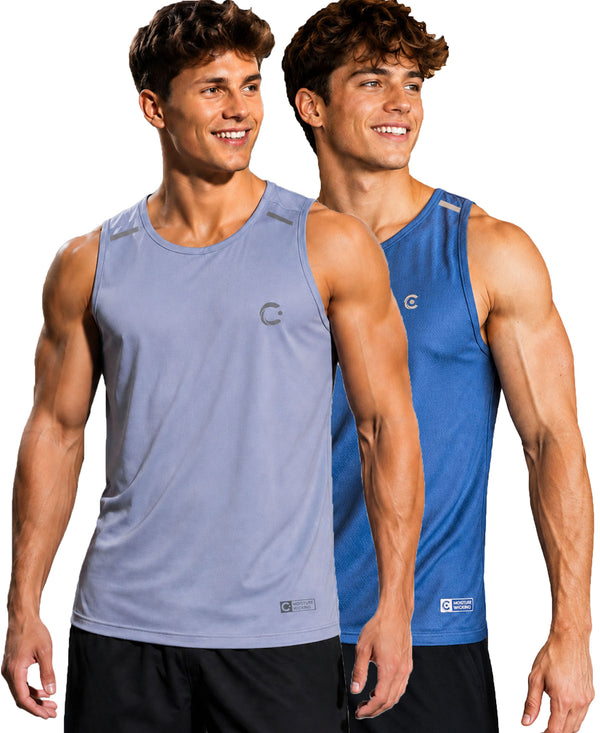 T.T. Men Dri-Fit Polyester Fooball-Knit Fabric| Round Neck | Sleeveless | Sweat-Wicking Gym & Active Wear Tees|Pack Of 2|Light Purple,Light Blue