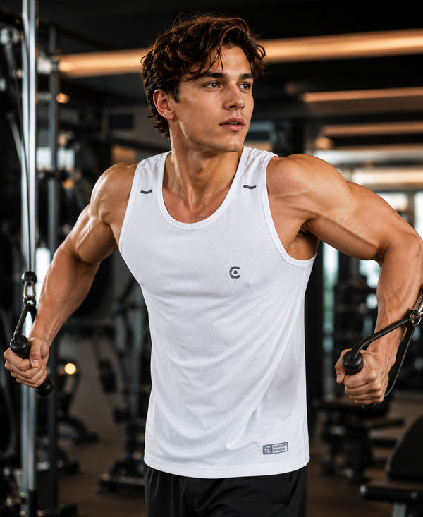 T.T. Men Dri-Fit Polyester Fooball-Knit Fabric| Round Neck | Sleeveless | Sweat-Wicking Gym & Active Wear Tees|Pack Of 2|Light Pink,White