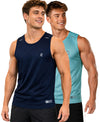 T.T. Men Dri-Fit Polyester Fooball-Knit Fabric| Round Neck | Sleeveless | Sweat-Wicking Gym & Active Wear Tees|Pack Of 2|Navy,Sky Blue