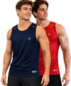T.T. Men Dri-Fit Polyester Fooball-Knit Fabric| Round Neck | Sleeveless | Sweat-Wicking Gym & Active Wear Tees|Pack Of 2|Navy,Red