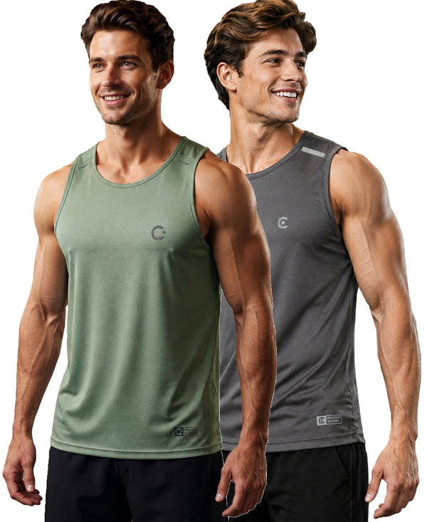 T.T. Men Dri-Fit Polyester Fooball-Knit Fabric| Round Neck | Sleeveless | Sweat-Wicking Gym & Active Wear Tees|Pack Of 2|Light Green,Light Grey