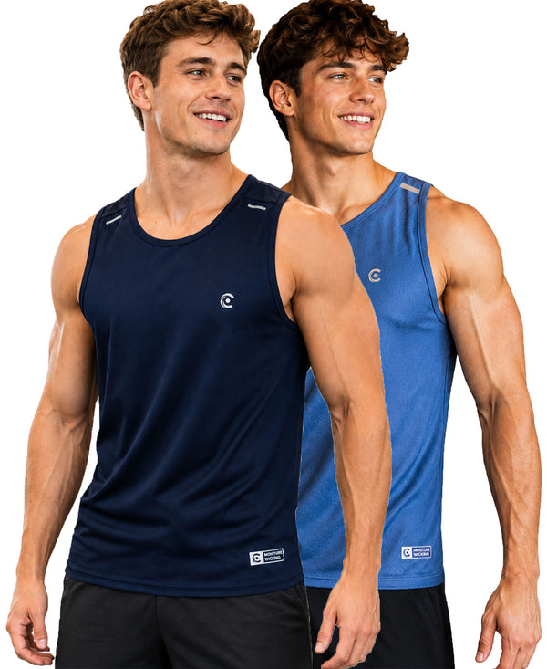 T.T. Men Dri-Fit Polyester Fooball-Knit Fabric| Round Neck | Sleeveless | Sweat-Wicking Gym & Active Wear Tees|Pack Of 2|Light Blue,Navy