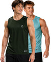T.T. Men Dri-Fit Polyester Fooball-Knit Fabric| Round Neck | Sleeveless | Sweat-Wicking Gym & Active Wear Tees|Pack Of 2|Dark Green,Sky Blue