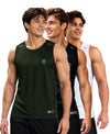 T.T. Men Dri-Fit Polyester Fooball-Knit Fabric| Round Neck | Sleeveless | Sweat-Wicking Gym & Active Wear Tees|Pack Of 3|Dark Green,Black,White