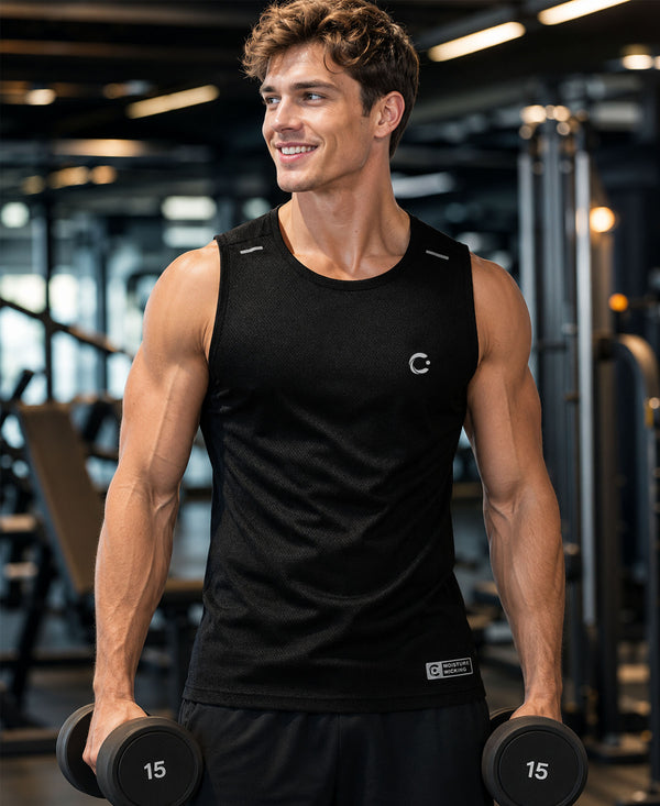 T.T. Men Dri-Fit Polyester Fooball-Knit Fabric| Round Neck | Sleeveless | Sweat-Wicking Gym & Active Wear Tees|Pack Of 2|Black,Dark Green