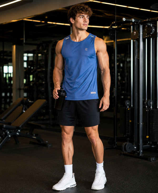 T.T. Men Dri-Fit Polyester Fooball-Knit Fabric| Round Neck | Sleeveless | Sweat-Wicking Gym & Active Wear TeesLight Blue