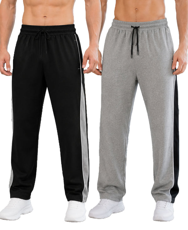 T.T. Men Premium Cotton Cut & Sew Track Pant |Straight Fit| Side Zipper Pocket|Ideal For Gym, Running, Lounge & Casual Wear Pack Of 2-Black,Grey Melange