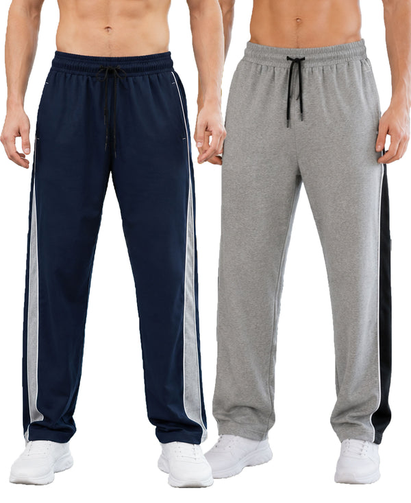 T.T. Men Premium Cotton Cut & Sew Track Pant |Straight Fit| Side Zipper Pocket|Ideal For Gym, Running, Lounge & Casual Wear Pack Of 2-Navy,Grey Melange