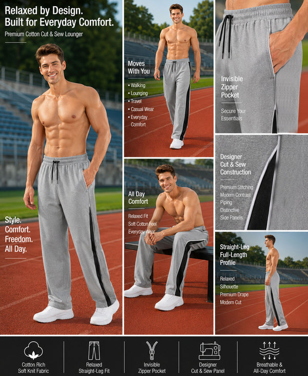 T.T. Men Premium Cotton Cut & Sew Track Pant |Straight Fit| Side Zipper Pocket|Ideal For Gym, Running, Lounge & Casual Wear Pack Of 3-Anthra,Black,Grey Melange
