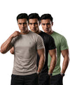 T.T. Men Dri-Fit Polyester Dot- Knit Fabric| Round Neck | Half Sleeve | Sweat-Wicking Gym & Active Wear Tees Pack Of 3 Light Grey,Black,Light Green