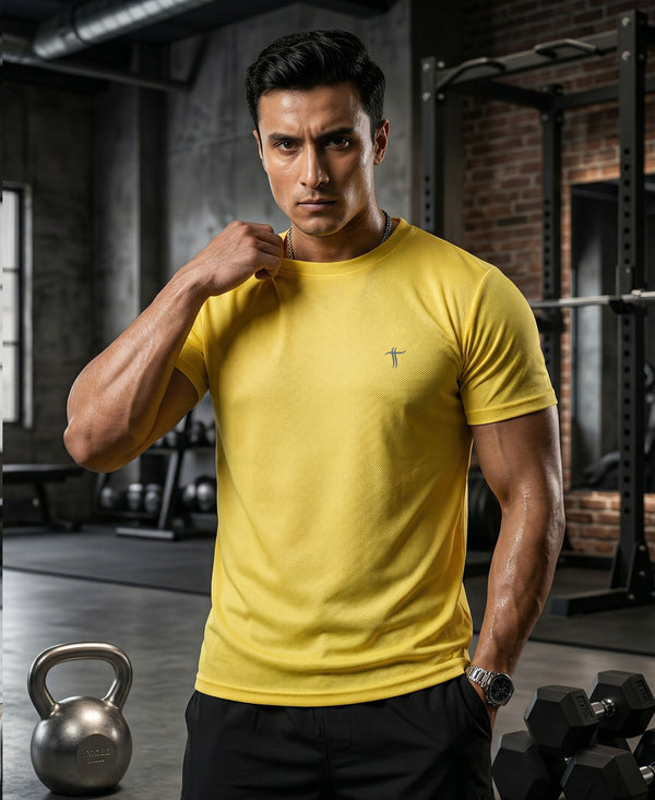 T.T. Men Dri-Fit Polyester Dot- Knit Fabric| Round Neck | Half Sleeve | Sweat-Wicking Gym & Active Wear Tees Pack Of 3 Light Green,Olive,Yellow