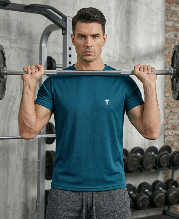 T.T. Men Dri-Fit Polyester Dot- Knit Fabric| Round Neck | Half Sleeve | Sweat-Wicking Gym & Active Wear Tees Pack Of 3 Light Grey,Black,Teal