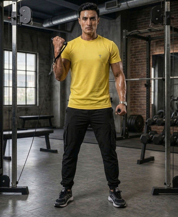 T.T. Men Dri-Fit Polyester Dot- Knit Fabric| Round Neck | Half Sleeve | Sweat-Wicking Gym & Active Wear Tees Pack Of 4 Navy,Maroon,White,Yellow