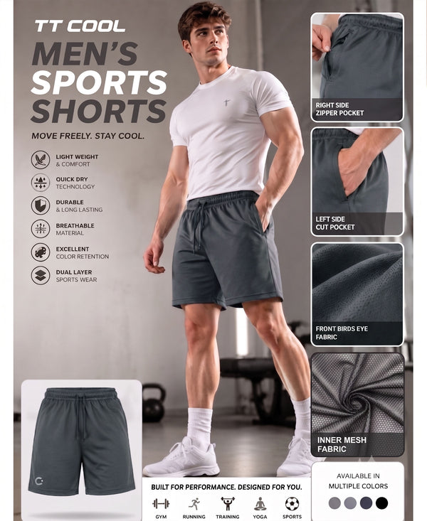 T.T. Men|Dri Fit Sports Short|Regular Fit|Side Pocket|Ideal For Gym, Sports & Daily Wear|Pack Of 1-Grey