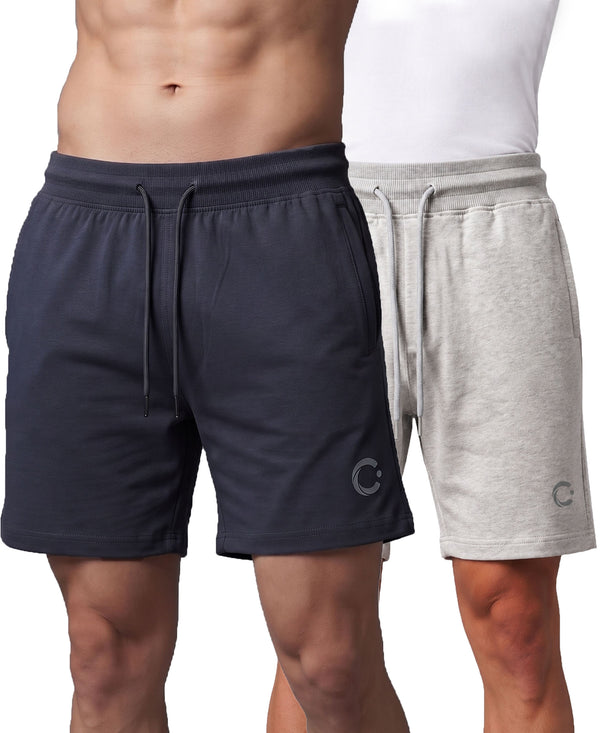 T.T. Men Regular Fit Cotton Bermuda Short With Rib Band | Side Pocket | Pack Of 2-Steel Grey,Grey Melange