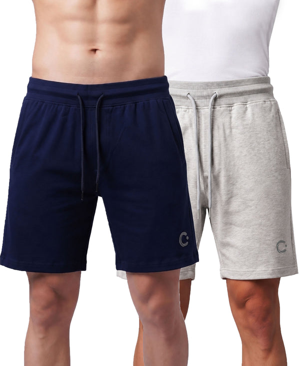 T.T. Men Regular Fit Cotton Bermuda Short With Rib Band | Side Pocket | Pack Of 2-Navy,Grey Melange