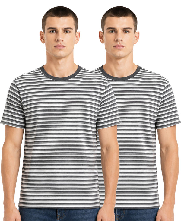 T.T. Men Slim Fit Cotton Round Neck | Striped Tees | Soft Breathable Fabric | Gym, Casual & Outdoor Wear T-Shirt Pack Of 2