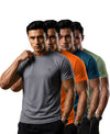 T.T. Men Dri-Fit Polyester Dot- Knit Fabric| Round Neck | Half Sleeve | Sweat-Wicking Gym & Active Wear Tees Pack Of 4 Steel Grey,Orange,Teal,Light Green