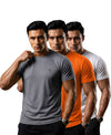 T.T. Men Dri-Fit Polyester Dot- Knit Fabric| Round Neck | Half Sleeve | Sweat-Wicking Gym & Active Wear Tees Pack Of 3 Steel Grey,Orange,White