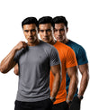 T.T. Men Dri-Fit Polyester Dot- Knit Fabric| Round Neck | Half Sleeve | Sweat-Wicking Gym & Active Wear Tees Pack Of 3 Steel Grey,Orange,Teal
