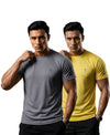 T.T. Men Dri-Fit Polyester Dot- Knit Fabric| Round Neck | Half Sleeve | Sweat-Wicking Gym & Active Wear Tees Pack Of 2 Steel Grey,Yellow