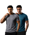 T.T. Men Dri-Fit Polyester Dot- Knit Fabric| Round Neck | Half Sleeve | Sweat-Wicking Gym & Active Wear Tees Pack Of 2 Steel Grey,Teal