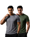 T.T. Men Dri-Fit Polyester Dot- Knit Fabric| Round Neck | Half Sleeve | Sweat-Wicking Gym & Active Wear Tees Pack Of 2 Steel Grey,Olive