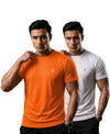 T.T. Men Dri-Fit Polyester Dot- Knit Fabric| Round Neck | Half Sleeve | Sweat-Wicking Gym & Active Wear Tees Pack Of 2 Orange,White