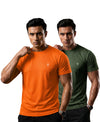 T.T. Men Dri-Fit Polyester Dot- Knit Fabric| Round Neck | Half Sleeve | Sweat-Wicking Gym & Active Wear Tees Pack Of 2 Orange,Olive