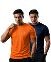 T.T. Men Dri-Fit Polyester Dot- Knit Fabric| Round Neck | Half Sleeve | Sweat-Wicking Gym & Active Wear Tees Pack Of 2 Orange,Navy