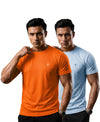 T.T. Men Dri-Fit Polyester Dot- Knit Fabric| Round Neck | Half Sleeve | Sweat-Wicking Gym & Active Wear Tees Pack Of 2 Orange,Light Blue