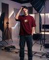 T.T. Men|Oversized Printed T-Shirt|Round Neck|Soft Breathable Cotton Fabric | Street , Casual & Outdoor Wear Tees|Rise Print|Maroon