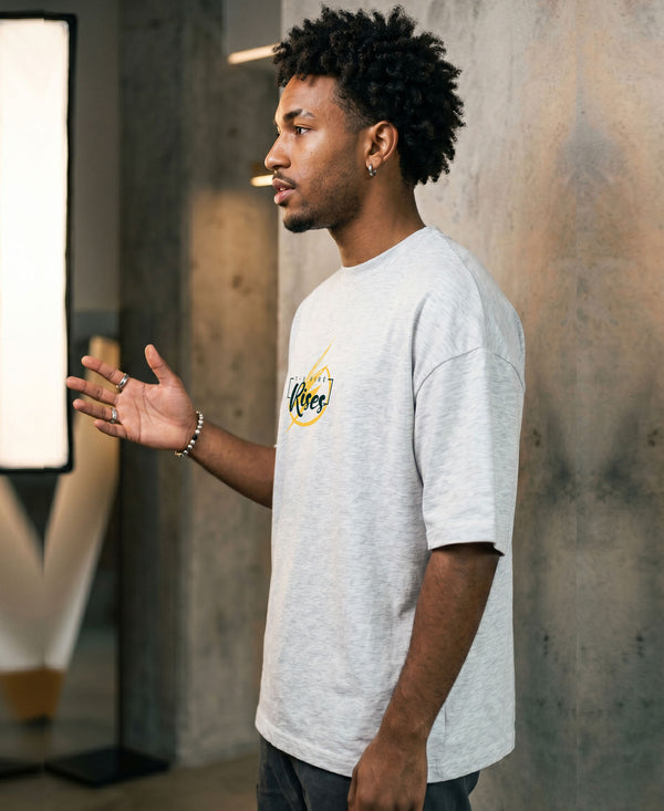 T.T. Men|Oversized Printed T-Shirt|Round Neck|Soft Breathable Cotton Fabric | Street , Casual & Outdoor Wear Tees|Rise Print|Grey Melange