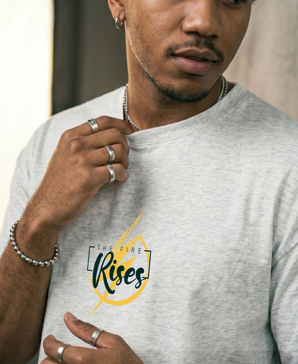 T.T. Men|Oversized Printed T-Shirt|Round Neck|Soft Breathable Cotton Fabric | Street , Casual & Outdoor Wear Tees|Rise Print|Grey Melange