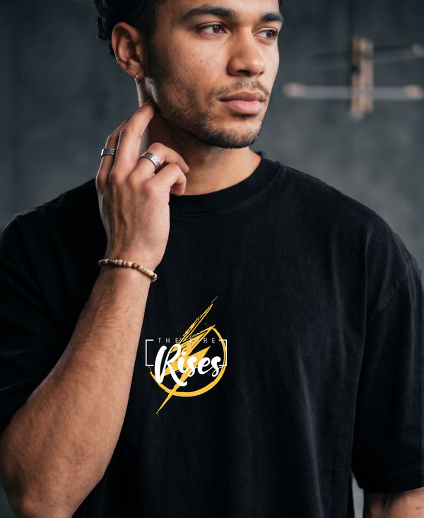T.T. Men|Oversized Printed T-Shirt|Round Neck|Soft Breathable Cotton Fabric | Street , Casual & Outdoor Wear Tees|Rise Print|Black